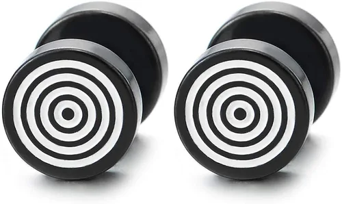 2 aretes de acero para hombre y mujer, diseño de remolino negro con esmalte blanco, tapones falsos para los oídos, Metal Acero aleado, no aplica