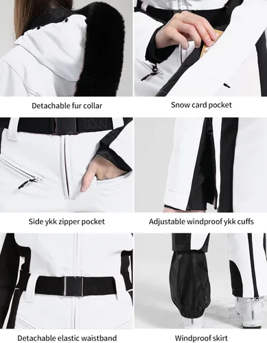 Miniatura 100 de GSOU SNOW Traje de esquí para mujer, traje de nieve de una pieza, para snowboard, delgado, aislante, impermeable, resistente al viento