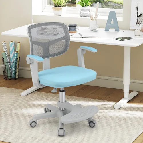 Miniatura 9 de HONEY JOY Silla de escritorio para niños, silla de estudio para niños con altura ajustable, reposabrazos/reposapiés, silla giratoria de malla