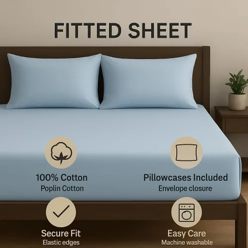 Miniatura 2 de DaDa Bedding - Lujoso juego de sábanas bajeras de algodón suave, color azul pastel sereno con fundas de almohada a juego, diseño de bolsillo