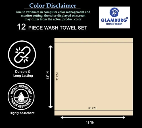 Miniatura 6 de GLAMBURG - Juego de 12 toallas faciales ultrasuaves de 13 x 13 pulgadas, 100% algodón, duraderas y altamente absorbentes, ideales para baño, cocina