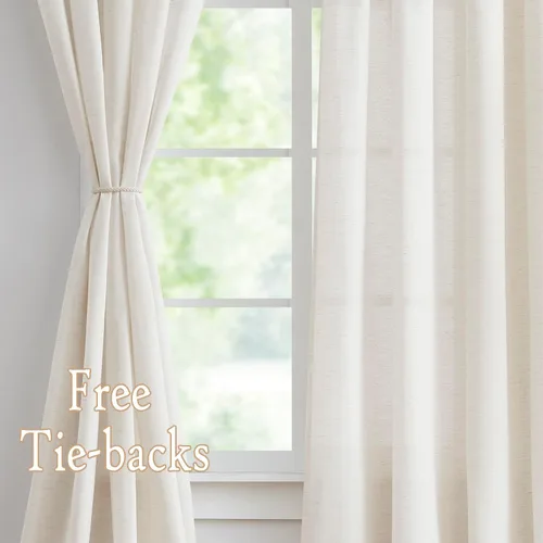 Miniatura 3 de Treatmentex Cortinas de Lino Semi Transparentes Naturales de 84 Pulgadas de Largo, Cortinas de Mezcla Country Falx para Sala de Estar, Casa