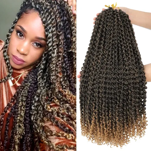 Miniatura 29 de Dansama - 7 paquetes de extensiones de cabello trenzado ondulado Passion Twist, extensiones de cabello de trenzas con ganchillo estilo mariposa, #1B