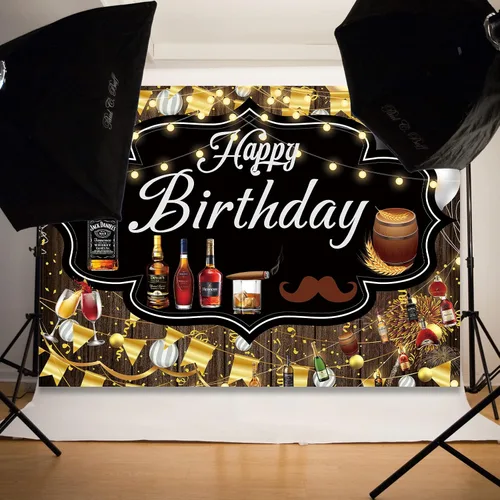 Miniatura 4 de Telón de fondo de whisky, 7 x 5 pies, pancarta de fondo de whisky para decoraciones de fiesta de hombres Negro
