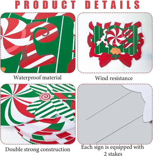 Miniatura 3 de JOICEE - Letreros de Navidad para exteriores, decoraciones de caramelo, letreros de caramelo de menta con piruletas con estacas para suministros