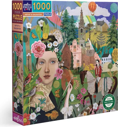 eeBoo Piece & Love: Artist & Daughter - Rompecabezas de 1000 piezas - Sierra de calar cuadrada para adultos, 23 x 23, incluye inserto de referencia