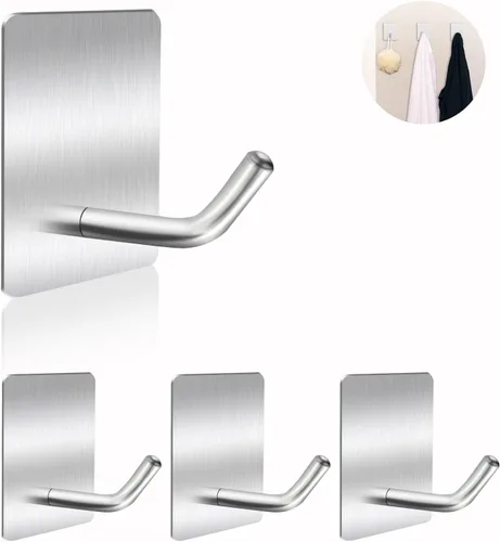 Miniatura 11 de Ganchos adhesivos resistentes, ganchos de pared autoadhesivos de acero inoxidable, ganchos adhesivos para toallas para cocina y baño, ganchos