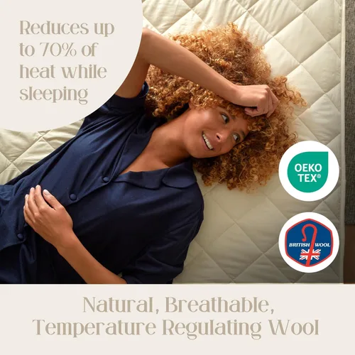 Miniatura 3 de Woolroom Protector de colchón hipoalergénico de lujo, tamaño Queen, 100% natural termorregulador de lana británica, promueve la higiene del sueño