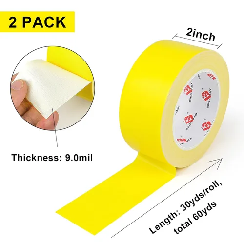 Miniatura 2 de Cinta adhesiva amarilla pesada, 9 mil de grosor, 2 pulgadas x 30 yardas, fuerte resistencia industrial, flexible, sin residuos, impermeable