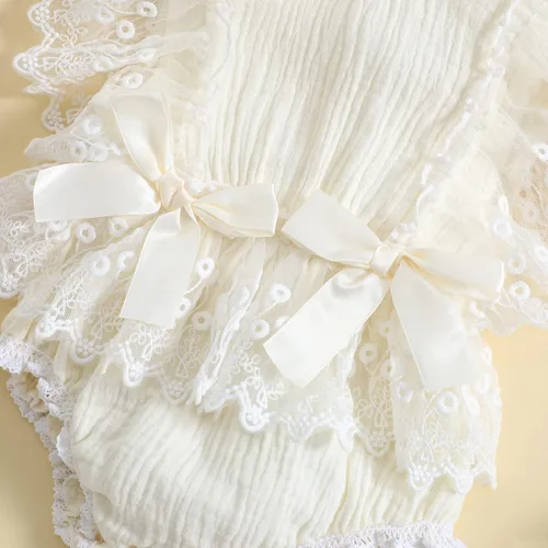 Miniatura 19 de Sasaerucure Traje de verano para bebé niña, sin mangas, mameluco de encaje tutú, mameluco de una pieza con volantes
