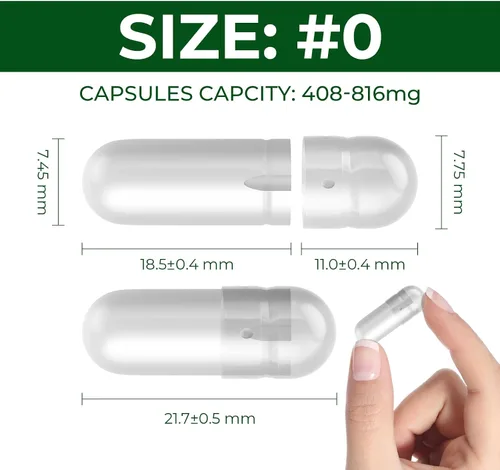 Miniatura 6 de Cápsulas veganas separadas tamaño 0 cápsulas vacías a base de plantas transparentes (200 cápsulas + 200 cuerpos), sin gluten, sin OMG, kit