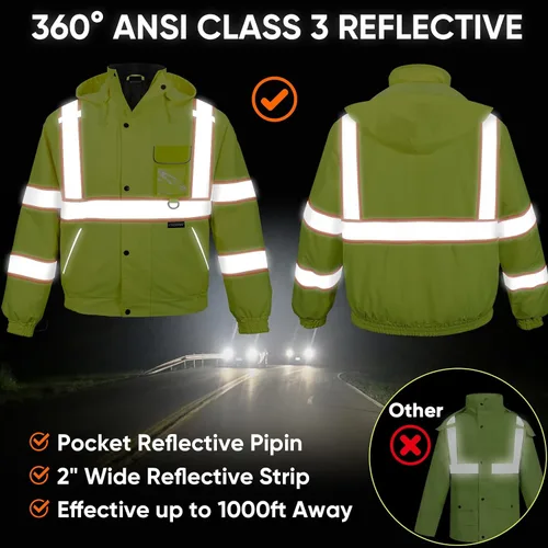 Miniatura 6 de TICONN Waterproof Safety Bomber Jacket, Winter Rain Jacket Hi Vis Reflective, ANSI Class 3 Work Rain Coat