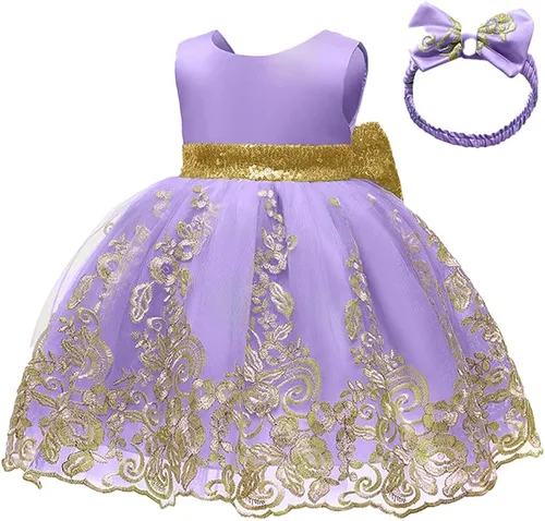 Miniatura 29 de CMMCHAAH - Vestidos de encaje para concursos de niñas bebés de 0-6 años, vestido formal para fiestas con diadema