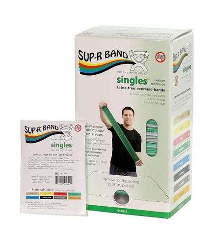 Miniatura 3 de Cando 10-6303 Sup-R Banda elástica sin látex para ejercicio, 1,5 metros, individual, resistencia media, verde