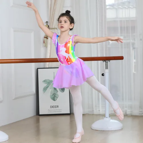 Miniatura 17 de LUOUSE Elegante leotardo de ballet para niñas con falda, mangas con volantes y volantes, perfecto para baile y gimnasia