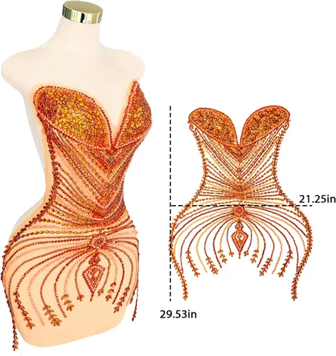 Miniatura 3 de Parches de cristal con cuentas grandes hechos a mano con diseños de apliques de diamantes de imitación para vestido formal de baile (L10-naranja)
