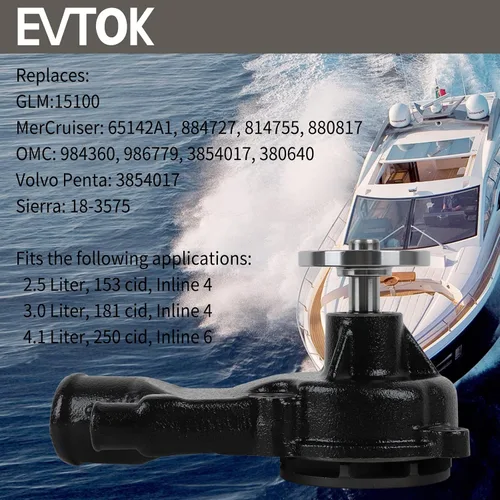 Miniatura 2 de 65142A1 Bomba de agua de circulación marina apta para Volvo Penta MerCruiser OMC GM Sierra 2.5L 3.0L 4.0L Reemplaza# 3854017 984360 814755 18-3575