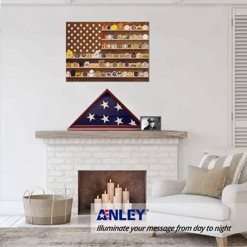 Miniatura 4 de ANLEY Vitrina conmemorativa de madera maciza con base, parte delantera de cristal real, marco de bandera de entierro montado en la pared, caja