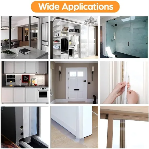 Miniatura 6 de Burlete de 36 pies para puerta, tapón de silicona para puerta, sello inferior de puerta de ducha autoadhesivo y tira aislante para puertas de marco