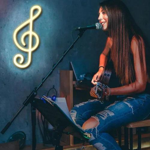 Miniatura 3 de ENUOLI Letrero de luz LED de neón con notas musicales para decoración de pared, funciona con batería/USB, luz nocturna decoración de mesita de noche