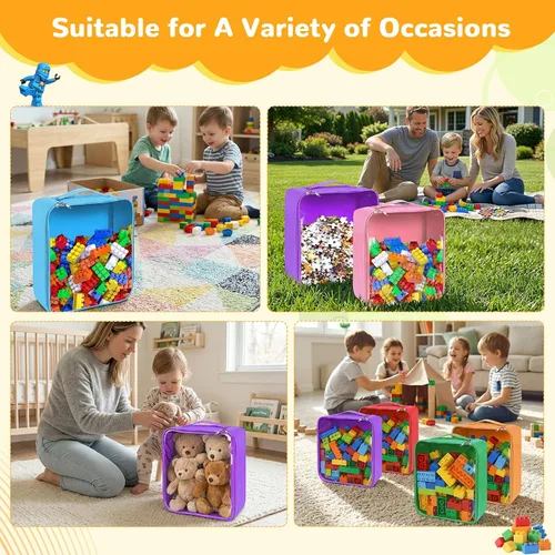 Miniatura 7 de Paquete de 8 bolsas grandes transparentes de almacenamiento de juguetes con asas, 12 x 10 x 5 pulgadas, organizador de almacenamiento de juguetes