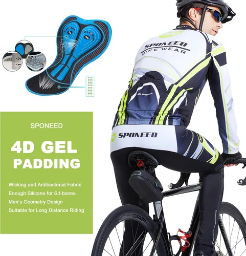 Miniatura 8 de sponeed Ropa de ciclismo para hombre, manga larga, para bicicleta de montaña, camiseta de bicicleta de carretera, pantalones acolchados, trajes