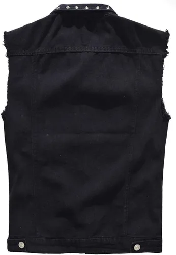 Miniatura 2 de Cekaso Chaleco de mezclilla para hombre, estilo punk, sin mangas, con tachuelas