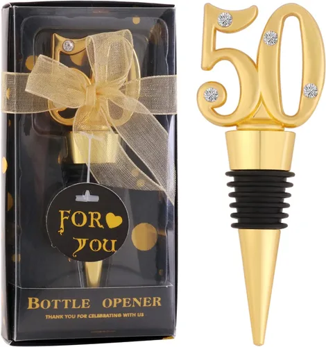 Miniatura 14 de Paquete de 24 recuerdos de fiesta de cumpleaños 50 para invitados, tapones para botellas de vino de 50 años con caja de regalo, tapones de vino