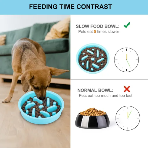 Miniatura 2 de Anipaw Cuencos de alimentación lenta para perros 3 en 1 de acero inoxidable para alimentos y agua con alfombrilla de silicona antideslizante