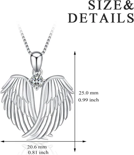 Miniatura 4 de YFN Collar de alas de ángel de plata de ley 925 con colgante de alas de ángel guardián collar de piedra natal para mujeres y niñas joyería de Navidad