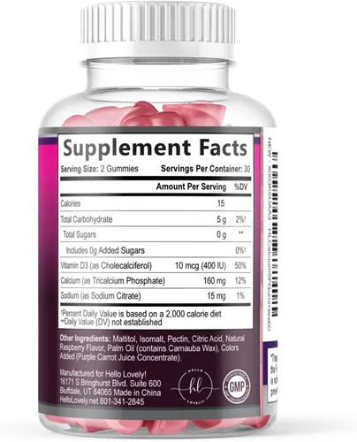 Miniatura 9 de Gomitas de calcio con vitamina D3 10 mcg por porción, suplementos de calcio sin azúcar para fortaleza ósea, dientes y apoyo a la salud inmunológica