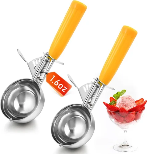 Miniatura 18 de Reallnaive 2 Cucharas para Galletas con Liberación, Cuchara para Helado con Liberación por Gatillo, Cuchara de Porción de Acero Inoxidable