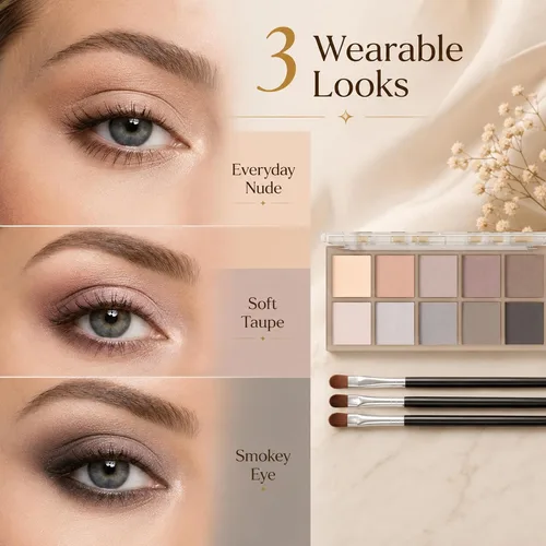 Miniatura 9 de Sulily Paleta de sombra de ojos color nude, 10 colores, maquillaje de sombra de ojos mate, gris pardo marrón, humo neutro, pigmento alto mezclable
