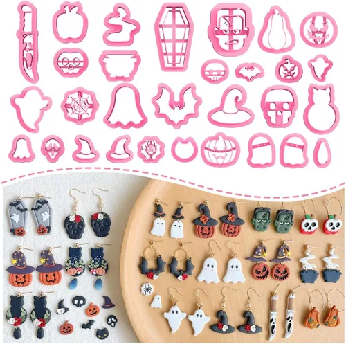 Miniatura 10 de KEOKER Cortadores de arcilla polimérica para Halloween, cortadores de arcilla para la fabricación de aretes de Halloween, 10 formas de Halloween
