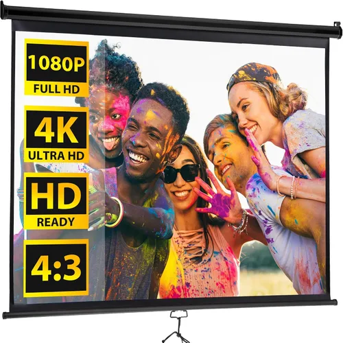Pantalla de Proyector Universal, Pantalla de Proyector Manual Portátil HD de 72 Pulgadas con Tirador, Pantalla Panorámica Retráctil de Montaje en