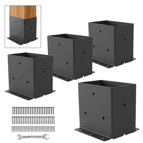 Miniatura 14 de Base para poste 4x4, soportes de poste (Tamaño interno 3.6"x3.6")，anclaje de poste de valla de acero grueso recubierto de polvo negro para poste