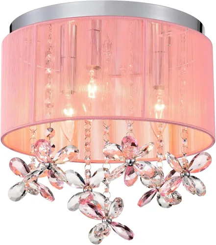 Miniatura 14 de LaLuLa Candelabro de cristal morado para dormitorio de niñas, lámpara de techo E12 de 3 luces, pantalla de cuerda de algodón hecha a mano, elegante