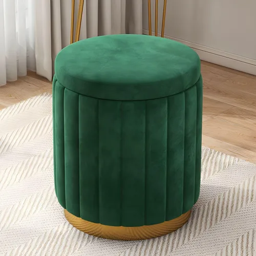 Miniatura 20 de Puf otomano para el hogar, otomano redondo de terciopelo con forma cilíndrica resistente a la decoloración con almacenamiento, reposapiés, taburete