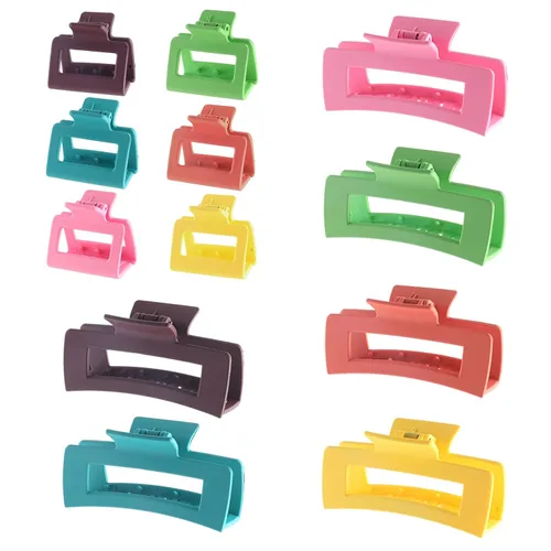 Miniatura 8 de Paquete de 12 pinzas para el cabello cuadradas coloridas y modernas, pinzas rectangulares neutrales grandes y grandes, antideslizantes, mate, Mezcla