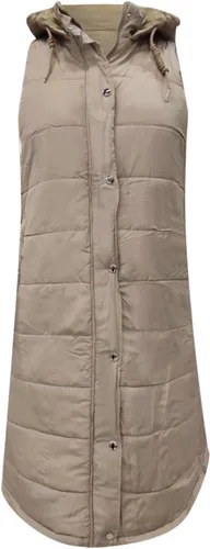 Miniatura 23 de Chaleco largo para mujer, sin mangas, acolchado, con cremallera, capucha, abrigo de invierno cálido, ligero, con bolsillos