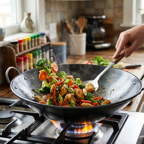 Miniatura 2 de TrueCraftware - Wok con borde curvado de acero de 19 pulgadas - Sartén para freír cocina china, japonesa y cantonesa Sartén para freír woks