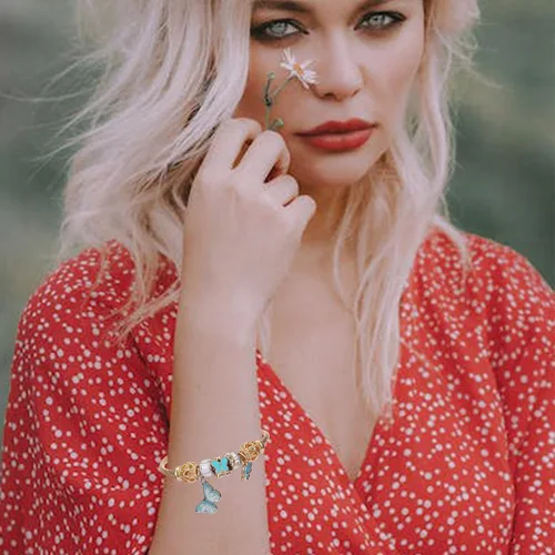 Miniatura 3 de Dmaiy Pulseras de oro con dije de luna, pulsera de cuentas para mujeres y niñas