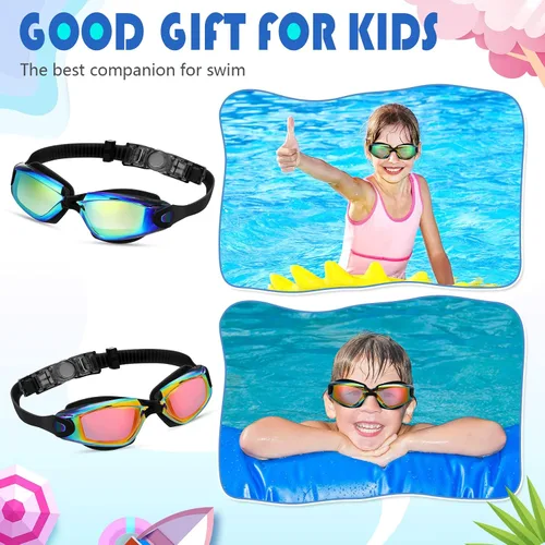 Miniatura 6 de Paquete de 8 gafas de natación para niños de 6 a 14 años, antiniebla, UV, para piscina de agua, sin fugas, para niños, niñas, adolescentes