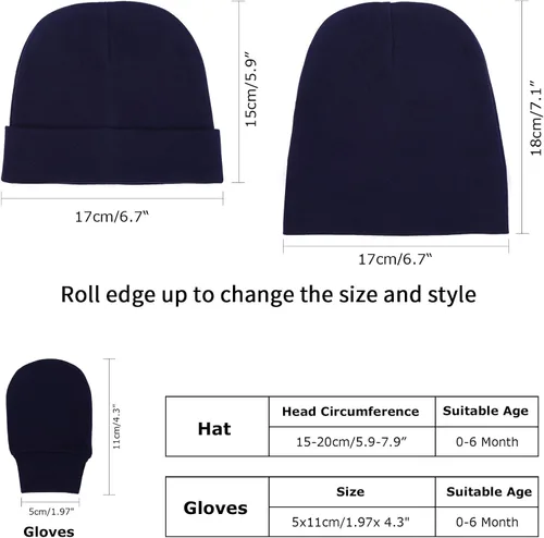 Miniatura 6 de BQUBO Baby Hats and Mittens Infant Cotton Beanie Gloves No Scratch Set Newborn Hospital Hat for Boys Girls 0-6 Months