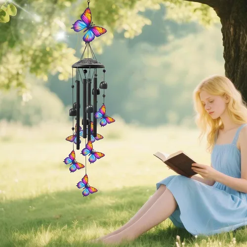 Miniatura 8 de Campanillas de Viento de Mariposa para Exteriores, Campanillas de Metal Negro al Aire Libre, Regalos de Mariposas para Mujeres/Hombres, Decoración