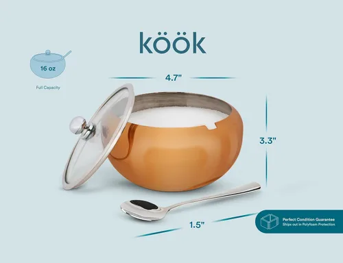 Miniatura 7 de KooK Azucarero, Azucarero con tapa y cuchara, recipiente para azúcar con tapa, para sal, café, capacidad para 2 tazas, apto para lavavajillas, Cobre