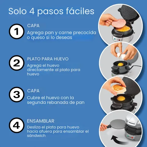 Miniatura 5 de Hamilton Beach Sandwichera de desayuno con anillo para cocinar huevos, ingredientes personalizables, perfecto para muffins ingleses, croissants