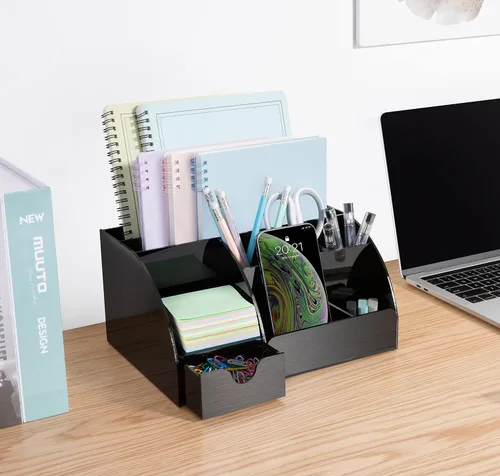 Miniatura 4 de My Space Organizers Organizador de escritorio negro con 9 compartimentos, suministros de oficina de escritorio y organizador de accesorios