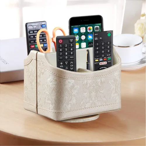 Miniatura 5 de PUSU - Soporte organizador de piel sintética giratorio en 360 grados para control remoto de TV, suministros de escritorio, suministros de oficina