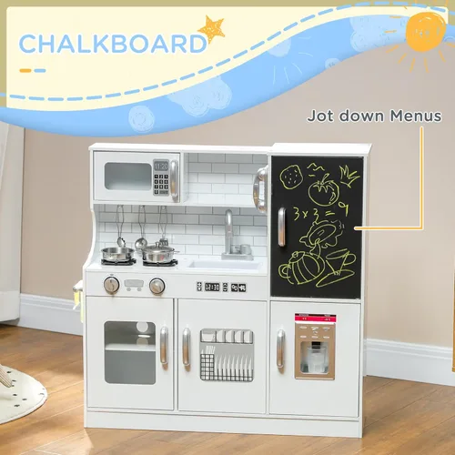 Miniatura 3 de Qaba Juego de Cocina de Juguete para Niños - Cocina de Simulación con Teléfono, Pizarra, Perchero de Toallas, Máquina de Hielo, 5 Accesorios